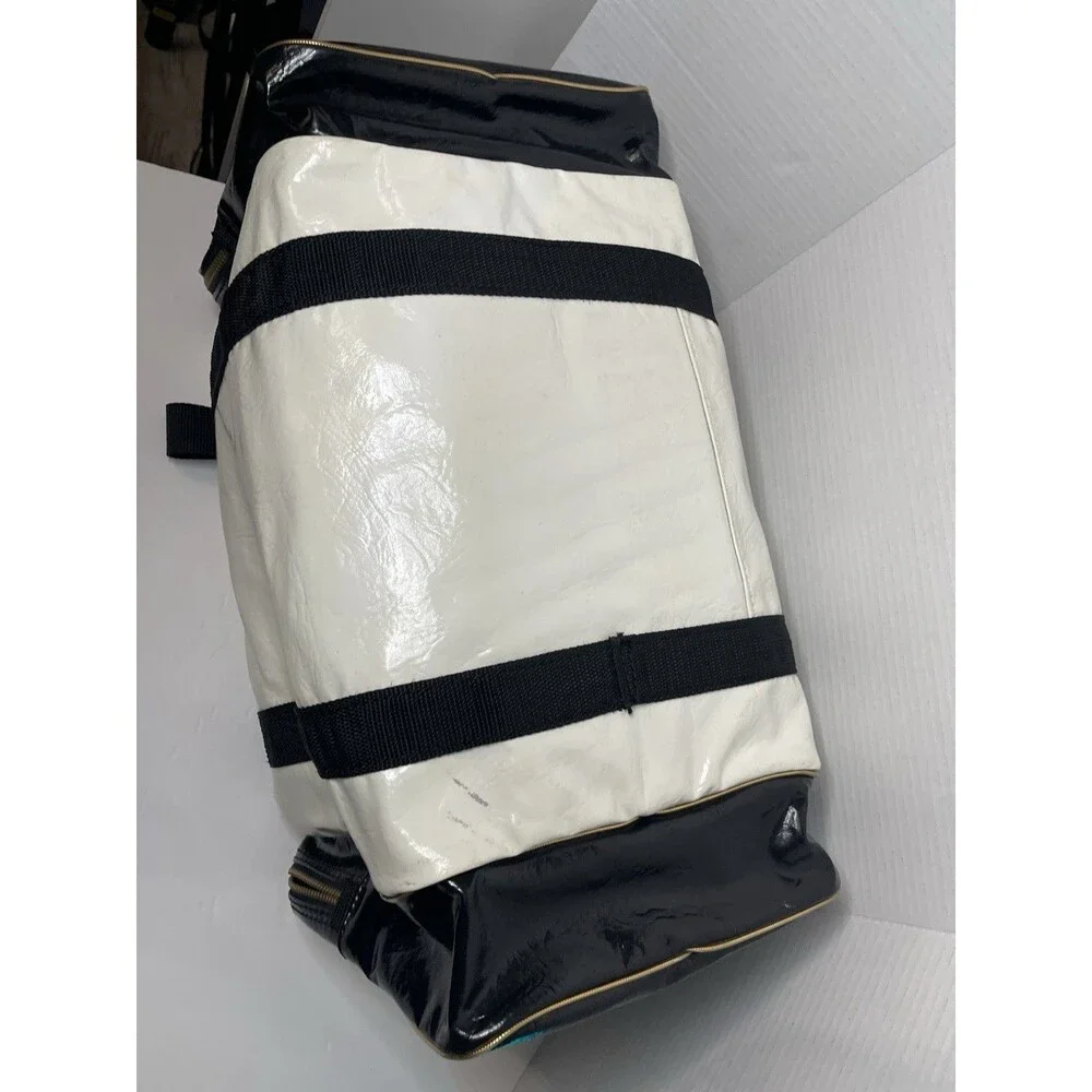 Titleist Vintage Black White Leather Golf Bag Duffle Weekend Zip Carry All